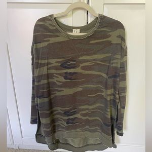 Others Follow Camo Crewneck Split-hem Top
